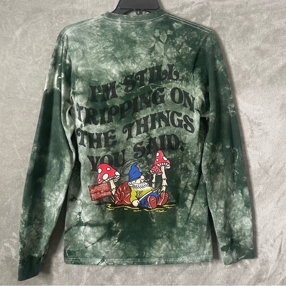Broken Promises Gnome Green Tie Dye Long Sleeve T-Shirt size S - Picture 3 of 11